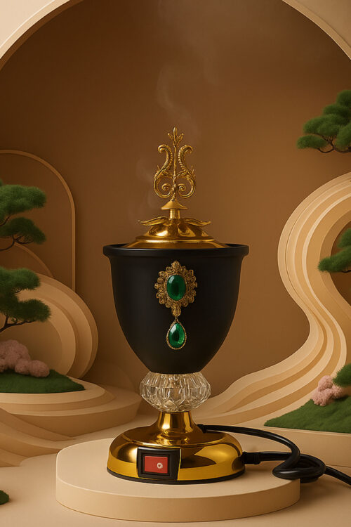 Emerald Luxe Electric Bukhoor Burner – Black & Gold Arabic Incense Diffuser
